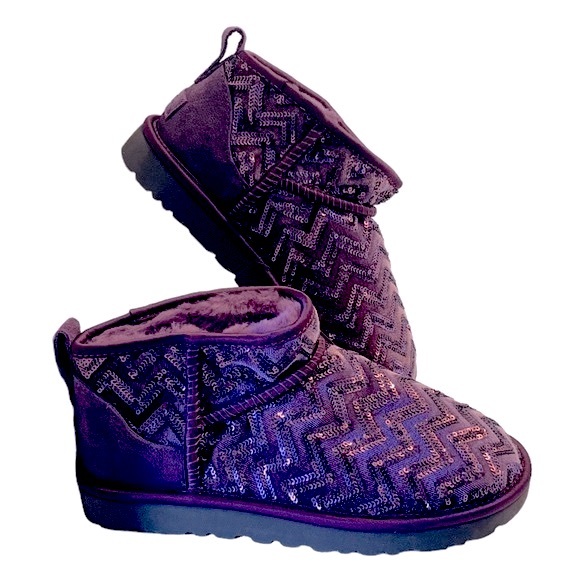 VERY RARE UGG sequin Chevron classic ultra mini ankle boots Holiday sample W 7 - Picture 1 of 14